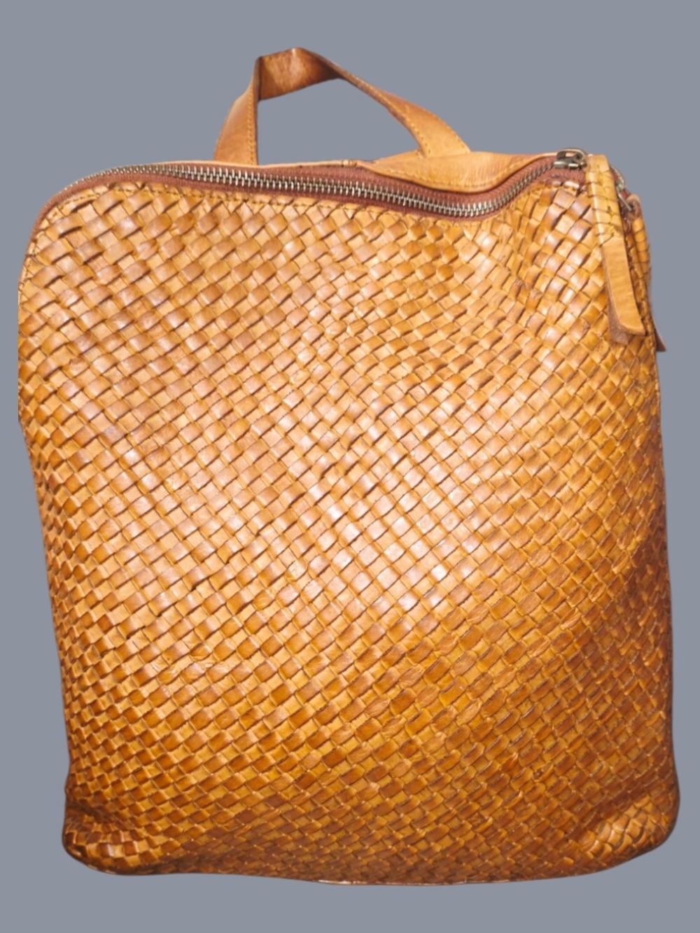 Woven Leather Backpack — Tan